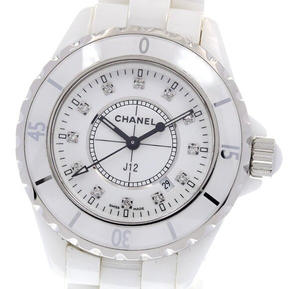 CHANEL J12 H1628 33MM White Ceramic 12P Diamond Quartz Ladies Watch - Picture 1 of 6